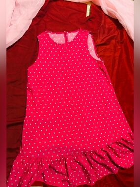 Girls' Pink Heart Print Ruffle Hem Dress